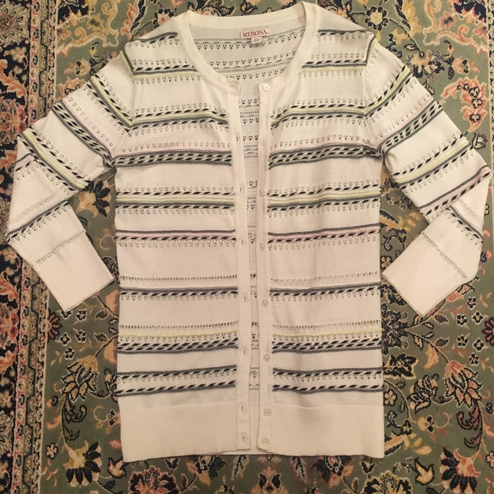 Ivory and Black Striped Cardigan